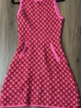 Aqua Pink and Dark Pink Patterned Knit Tank Dress